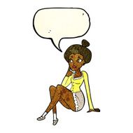 cartoon attractive woman sitting thinking with speech bubble N3