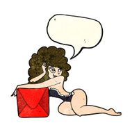 cartoon pin up woman with box speech bubble N4