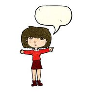 cartoon girl pointing with speech bubble N7