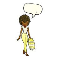 cartoon woman going to bed with speech bubble N4