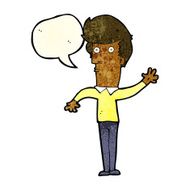 cartoon nervous man waving with speech bubble N5