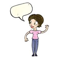 cartoon woman waving with speech bubble N130