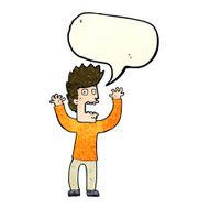 cartoon terrified man with speech bubble N82