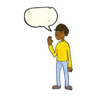 cartoon waving man with speech bubble N15