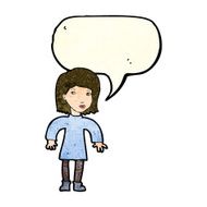 cartoon cautious woman with speech bubble N4