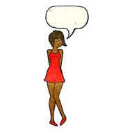 cartoon pretty woman in dress with speech bubble N17