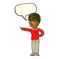 cartoon woman pointing finger of blame with speech bubble N3