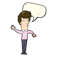 cartoon nervous man waving with speech bubble N7