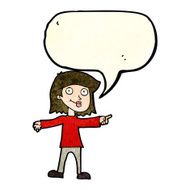 cartoon happy woman pointing with speech bubble N27