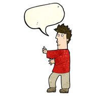 cartoon nervous man waving with speech bubble N8
