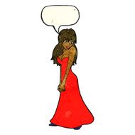 cartoon pretty woman in dress with speech bubble N18