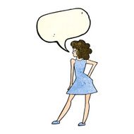 cartoon woman posing in dress with speech bubble N13