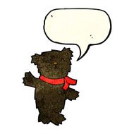 cartoon waving teddy black bear with speech bubble N2