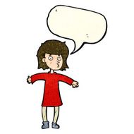 cartoon nervous woman with speech bubble N12