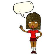cartoon woman waving with speech bubble N133