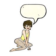cartoon happy woman sitting on floor with speech bubble N8