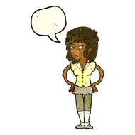 cartoon pretty woman with hands on hips speech bubble N7