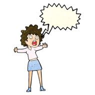 cartoon frightened woman with speech bubble N12