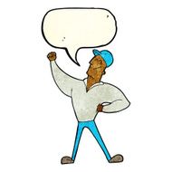 cartoon man striking heroic pose with speech bubble N3