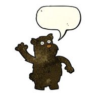cartoon waving black bear with speech bubble N21