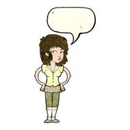 cartoon pretty woman with hands on hips speech bubble N8
