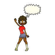 cartoon woman dancing with speech bubble N12