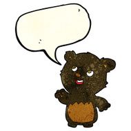 cartoon happy little teddy black bear with speech bubble N2
