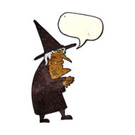 cartoon ugly old witch with speech bubble N4
