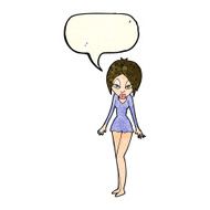 cartoon woman in short dress with speech bubble N4