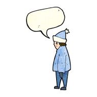 cartoon person in winter clothes with speech bubble N4