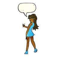 cartoon woman posing in dress with speech bubble N15