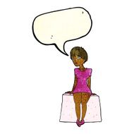cartoon curious woman sitting with speech bubble N2