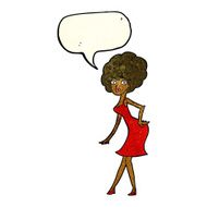 cartoon woman posing in dress with speech bubble N16