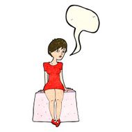 cartoon curious woman sitting with speech bubble N3