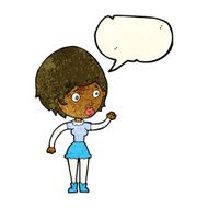 cartoon woman waving with speech bubble N136