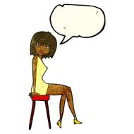 cartoon woman sitting on stool with speech bubble N5