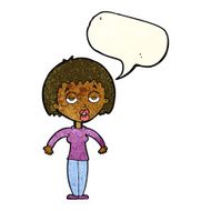 cartoon woman shrugging shoulders with speech bubble N191