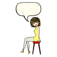 cartoon woman sitting on stool with speech bubble N6