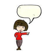cartoon annoyed woman pointing with speech bubble N4