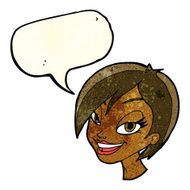 cartoon pretty female face with speech bubble N34
