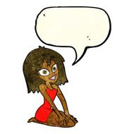 cartoon happy woman in dress with speech bubble N11