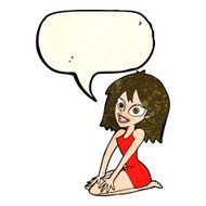 cartoon happy woman in dress with speech bubble N12