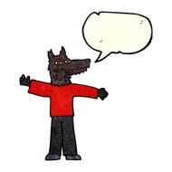 cartoon happy wolf man with speech bubble N5