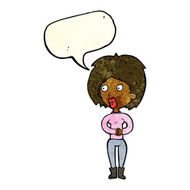 cartoon surprised woman with speech bubble N96