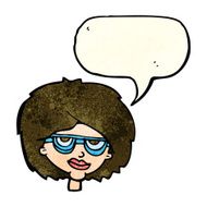 cartoon woman wearing spectacles with speech bubble N15