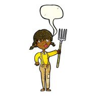 cartoon farmer girl with speech bubble N4