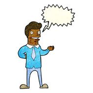 cartoon salesman with speech bubble N4