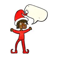 cartoon excited christmas elf with speech bubble N4