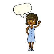 cartoon pretty woman waving with speech bubble N36
