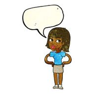 cartoon happy woman with hands on hips speech bubble N7